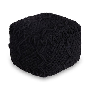 Homeroots 18" Black Cotton Blend Pouf Ottoman Black  486540