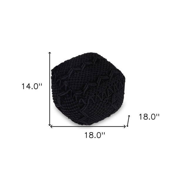 Homeroots 18" Black Cotton Blend Pouf Ottoman Black  486540