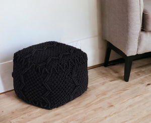 Homeroots 18" Black Cotton Blend Pouf Ottoman Black  486540