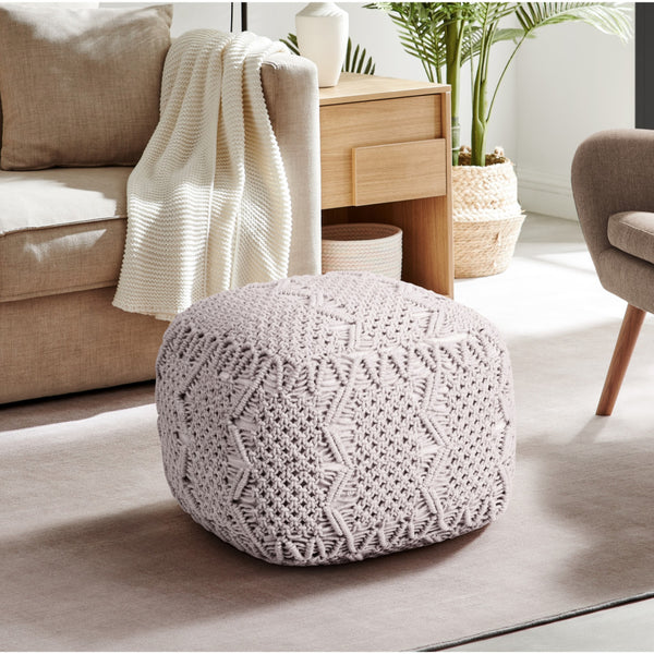 Homeroots 18" White Cotton Blend Pouf Ottoman White  486541