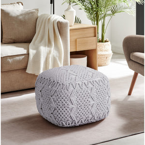 Homeroots 18" Light Gray Cotton Blend Pouf Ottoman Light Grey  486542