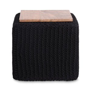 Homeroots 16" Black Cotton Blend Pouf Ottoman Black  486543