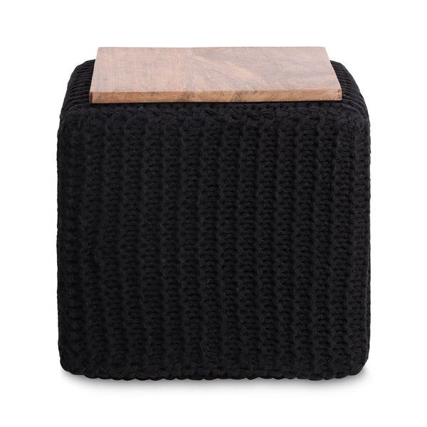 Homeroots 16" Black Cotton Blend Pouf Ottoman Black  486543