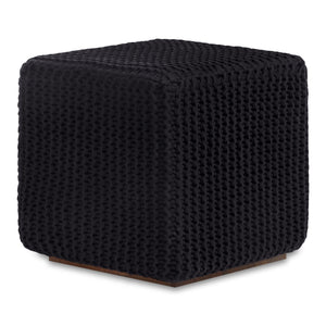 Homeroots 16" Black Cotton Blend Pouf Ottoman Black  486543