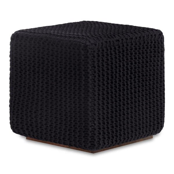 Homeroots 16" Black Cotton Blend Pouf Ottoman Black  486543