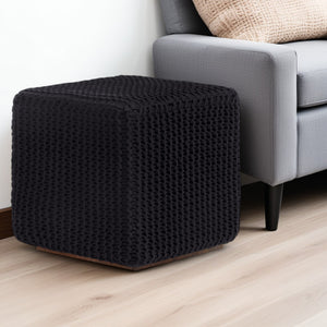 Homeroots 16" Black Cotton Blend Pouf Ottoman Black  486543