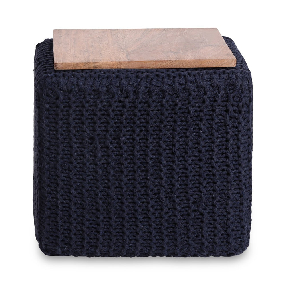 HomeRoots 16" Modern Cotton Blend Pouf Ottoman - Versatile Accent for Living Spaces, Soft & Stylish Comfort Navy 486544