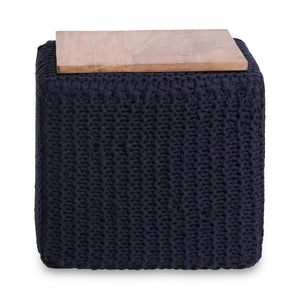 Homeroots 16" Navy Blue Cotton Blend Pouf Ottoman Navy  486544