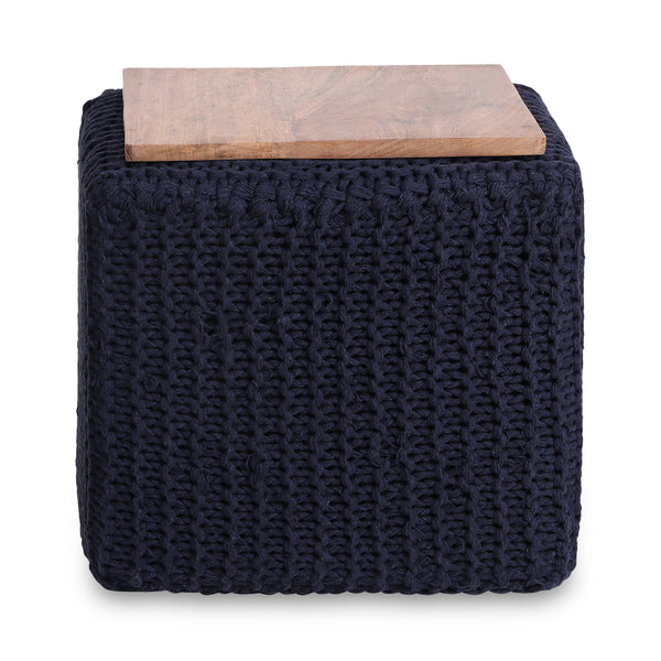 Homeroots 16" Navy Blue Cotton Blend Pouf Ottoman Navy  486544