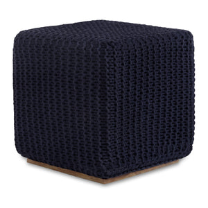 Homeroots 16" Navy Blue Cotton Blend Pouf Ottoman Navy  486544