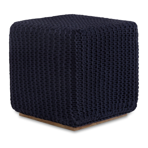 Homeroots 16" Navy Blue Cotton Blend Pouf Ottoman Navy  486544