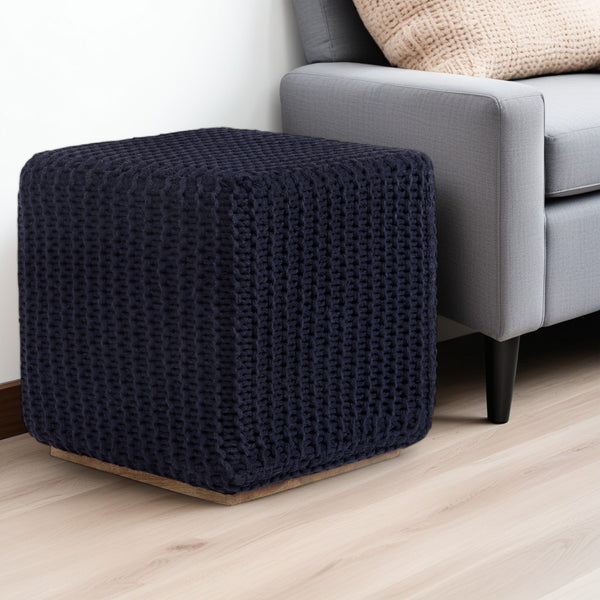 Homeroots 16" Navy Blue Cotton Blend Pouf Ottoman Navy  486544