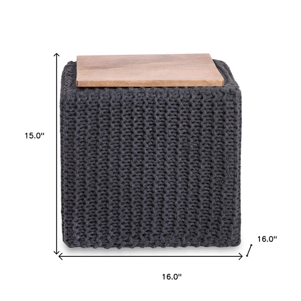 Homeroots 16" Gray Cotton Blend Pouf Ottoman Dark Grey  486545