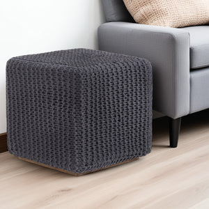 Homeroots 16" Gray Cotton Blend Pouf Ottoman Dark Grey  486545