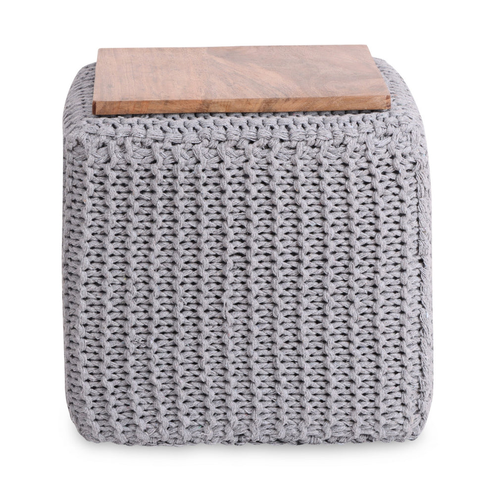 Homeroots 16" Light Gray Cotton Blend Pouf Ottoman Light Grey  486546