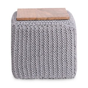 Homeroots 16" Light Gray Cotton Blend Pouf Ottoman Light Grey  486546