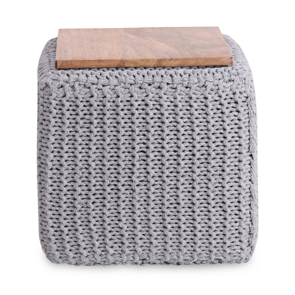 Homeroots 16" Light Gray Cotton Blend Pouf Ottoman Light Grey  486546