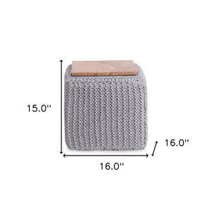 Homeroots 16" Light Gray Cotton Blend Pouf Ottoman Light Grey  486546