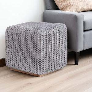 Homeroots 16" Light Gray Cotton Blend Pouf Ottoman Light Grey  486546