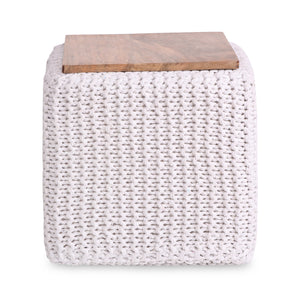 Homeroots 16" White Cotton Blend Pouf Ottoman White  486547