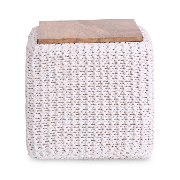Homeroots 16" White Cotton Blend Pouf Ottoman White  486547