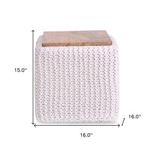 Homeroots 16" White Cotton Blend Pouf Ottoman White  486547