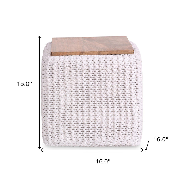 Homeroots 16" White Cotton Blend Pouf Ottoman White  486547