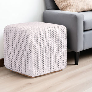 Homeroots 16" White Cotton Blend Pouf Ottoman White  486547