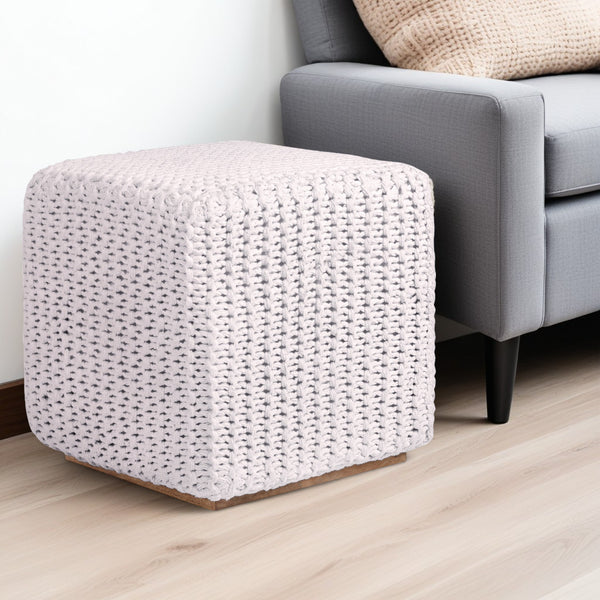 Homeroots 16" White Cotton Blend Pouf Ottoman White  486547