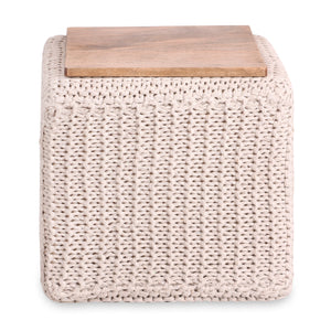 Homeroots 16" Ivory Cotton Blend Pouf Ottoman Ivory  486548