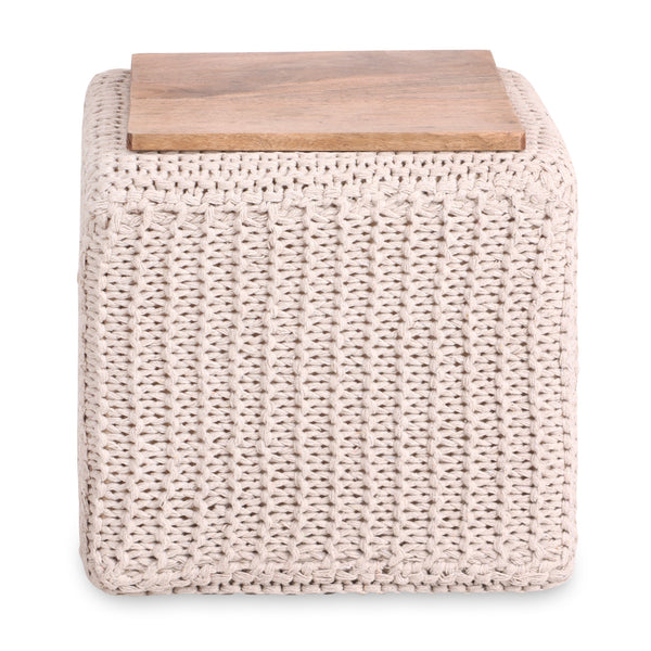 Homeroots 16" Ivory Cotton Blend Pouf Ottoman Ivory  486548