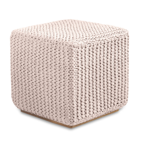 Homeroots 16" Ivory Cotton Blend Pouf Ottoman Ivory  486548