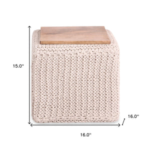 Homeroots 16" Ivory Cotton Blend Pouf Ottoman Ivory  486548