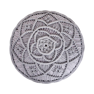 Homeroots 18" Light Gray Cotton Blend Round Geometric Pouf Ottoman Light Grey  486549