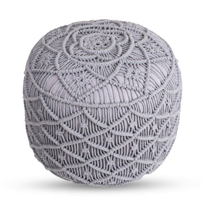 Homeroots 18" Light Gray Cotton Blend Round Geometric Pouf Ottoman Light Grey  486549