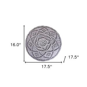 Homeroots 18" Light Gray Cotton Blend Round Geometric Pouf Ottoman Light Grey  486549