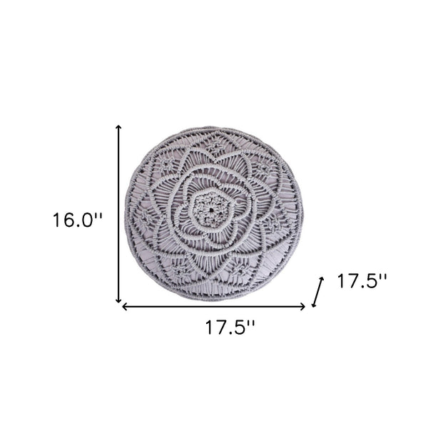 Homeroots 18" Light Gray Cotton Blend Round Geometric Pouf Ottoman Light Grey  486549