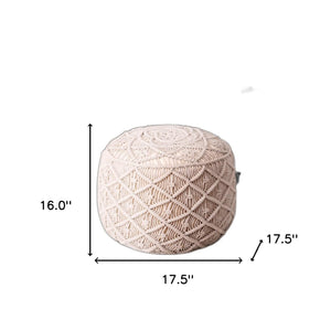 Homeroots 18" Ivory Cotton Blend Round Floral Pouf Ottoman Ivory  486550