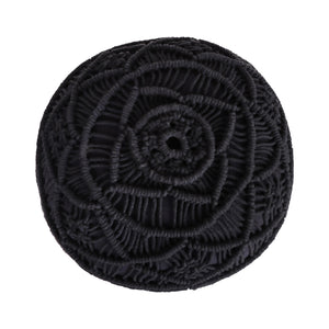 Homeroots 18" Black Cotton Blend Round Floral Pouf Ottoman Black  486552