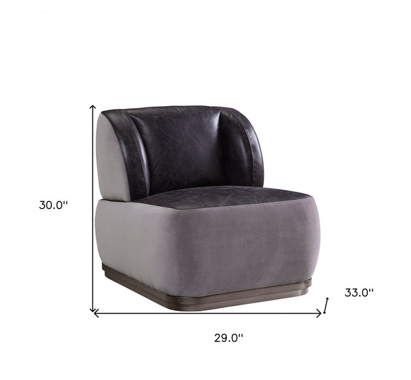 Homeroots 29" Antique Slate Gray Velvet And Brown Solid Color Slipper Chair   486560