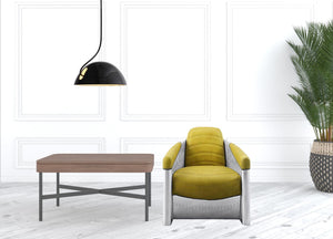 Homeroots 28" Yellow Top Grain Leather And Steel Barrel Chair   486562