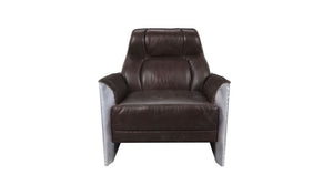 Homeroots 35" Espresso And Silver Top Grain Leather Tufted Club Chair   486564