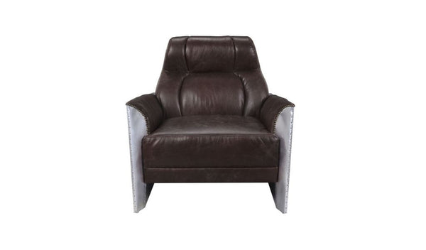 Homeroots 35" Espresso And Silver Top Grain Leather Tufted Club Chair   486564
