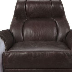 Homeroots 35" Espresso And Silver Top Grain Leather Tufted Club Chair   486564
