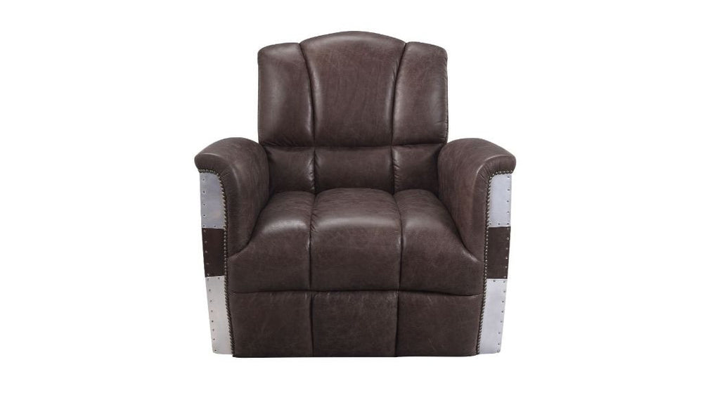Homeroots 35" Retro Brown Top Grain Leather And Steel Patchwork Club Chair   486565