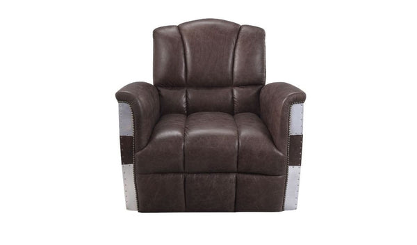 Homeroots 35" Retro Brown Top Grain Leather And Steel Patchwork Club Chair   486565