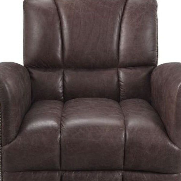 Homeroots 35" Retro Brown Top Grain Leather And Steel Patchwork Club Chair   486565