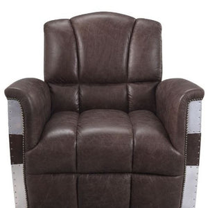 Homeroots 35" Retro Brown Top Grain Leather And Steel Patchwork Club Chair   486565