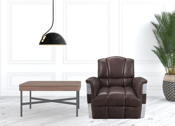 Homeroots 35" Retro Brown Top Grain Leather And Steel Patchwork Club Chair   486565