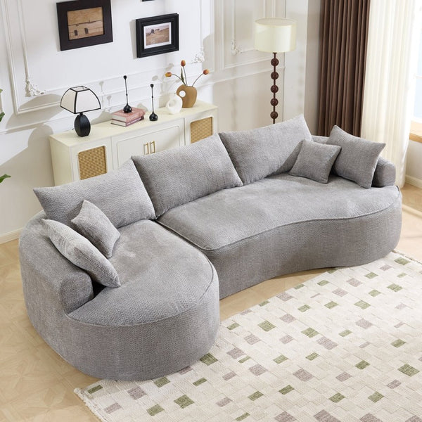 English Elm 124.5-inch Curved Chenille Sectional Sofa with Pillows Deep Seat Living Room Couch Grey W3612S00033